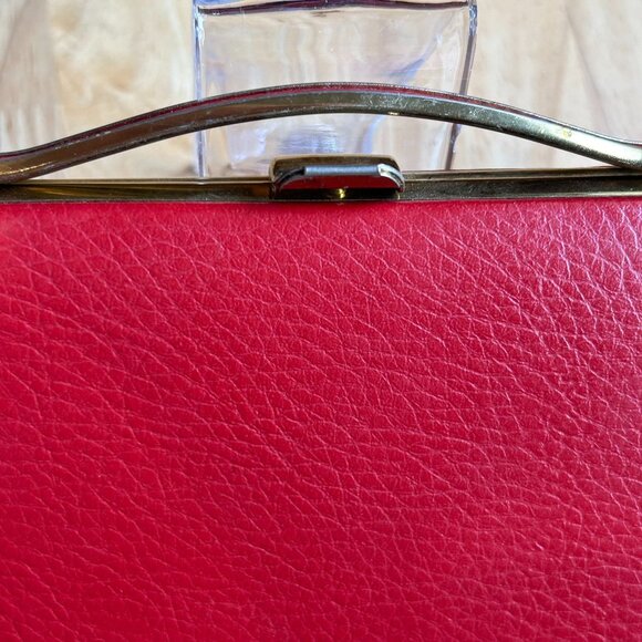 Vintage Red Clutch Purse With Gold Trim & Black Interior - Picture 2 of 6